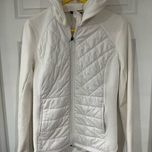 Women’s Fila Quilted Jacket Hoodie, Full Zip, Size L, White, Front Zip Pockets